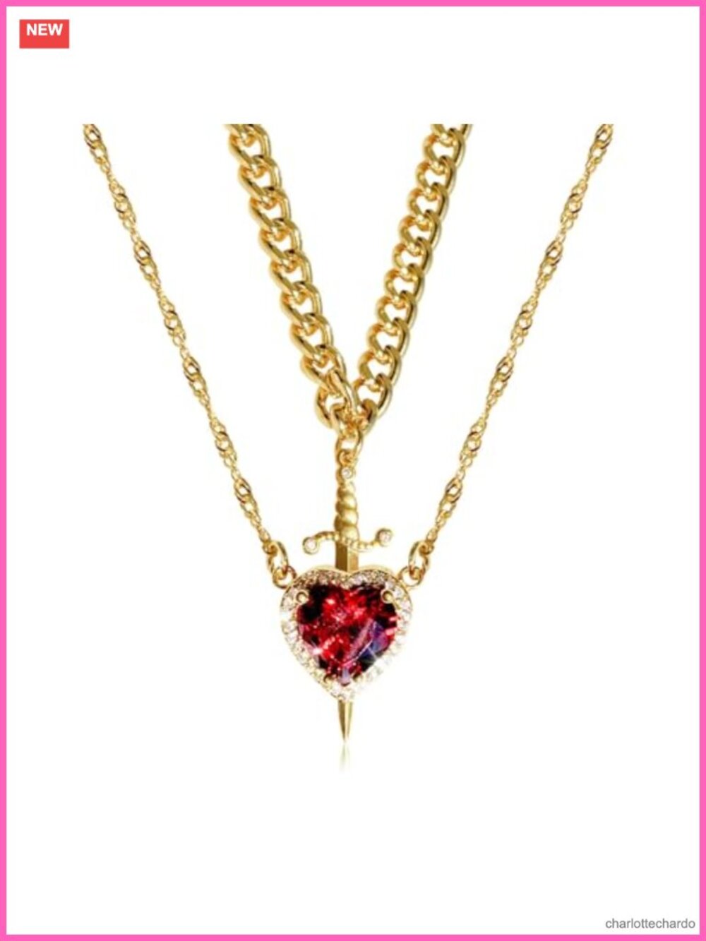 Heart Sword Couple Necklace Set Copper Zirconia Pendant Matching Jewelry